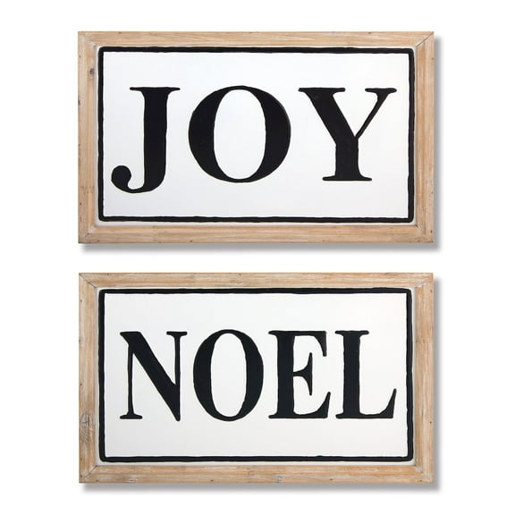 Melrose International LLC Noel and Joy Sign (Set of 2) 16.75"L x 10.5"H Wood/Iron