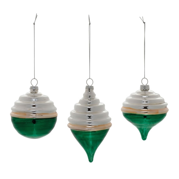 Melrose Two-Tone Tiered Glass Christmas Ornaments - 6" - Green and White - 12ct