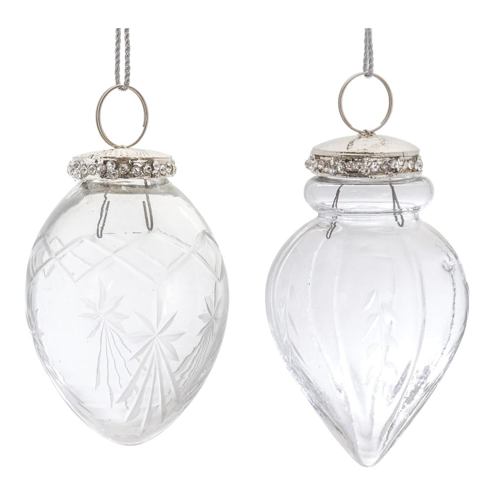 Melrose International Grey Ribbed Glass Drop Ornament (Set of 6) main image 0
