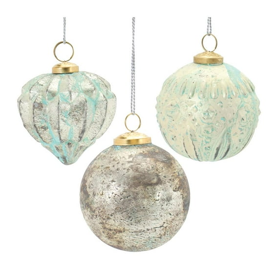 Melrose Distressed Mercury Glass Christmas Ornaments - 5" (130mm) - Multi-Color - 6ct