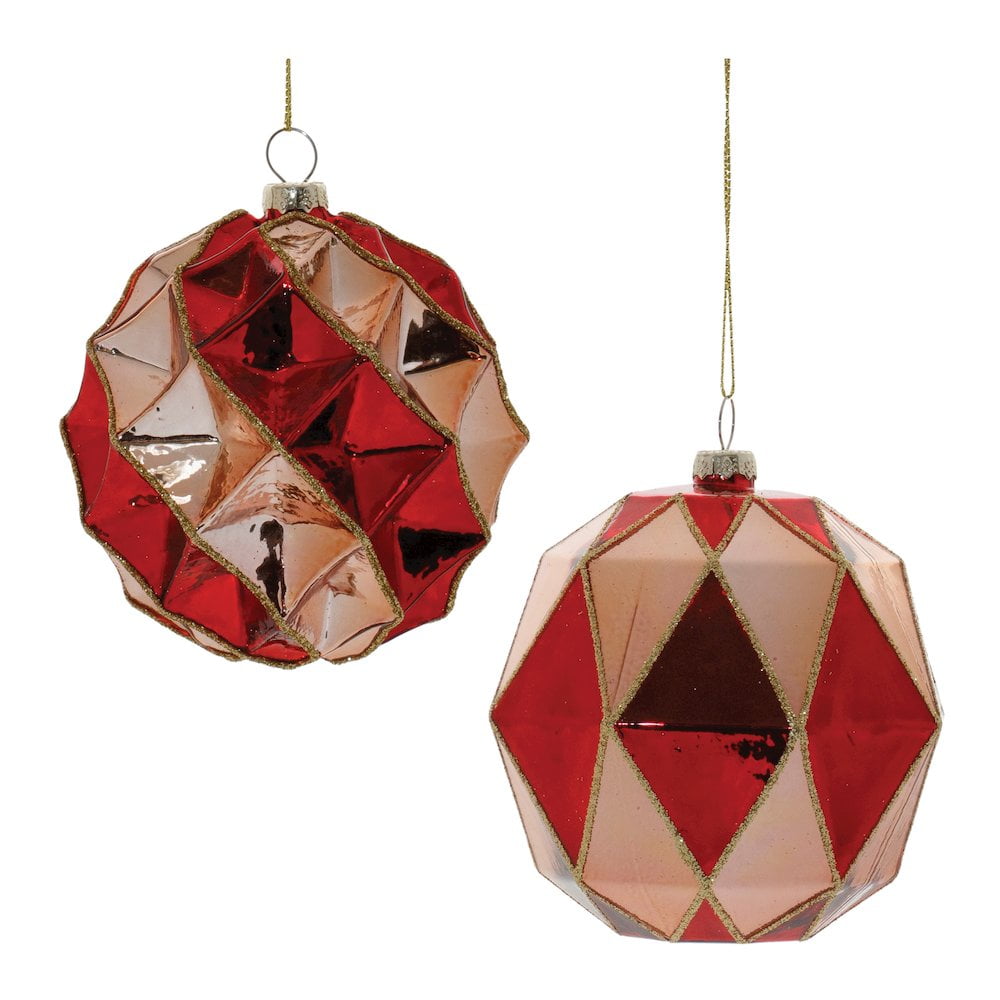 Elegant Red and Gold Glass Harlequin Pattern Ornament Set