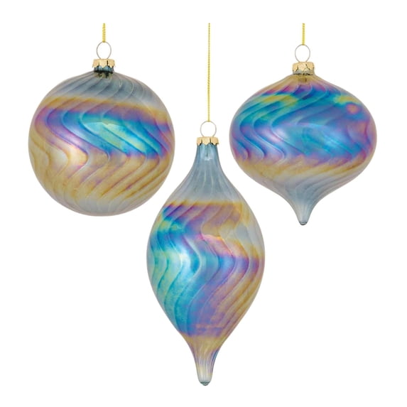 Melrose Pearl Finish Swirl Glass Christmas Ornaments - 7" (180mm) - Blue - 6ct