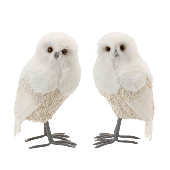 Melrose Winter Owl Decorative Christmas Figures - 12.5" - White - Set of 2