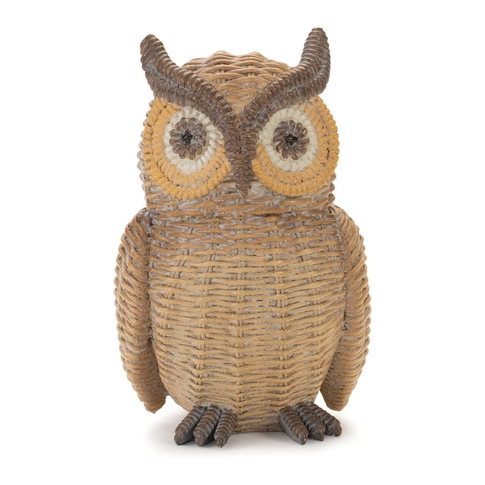 Fall Resin Owl Figurine Set with Faux Wicker Design