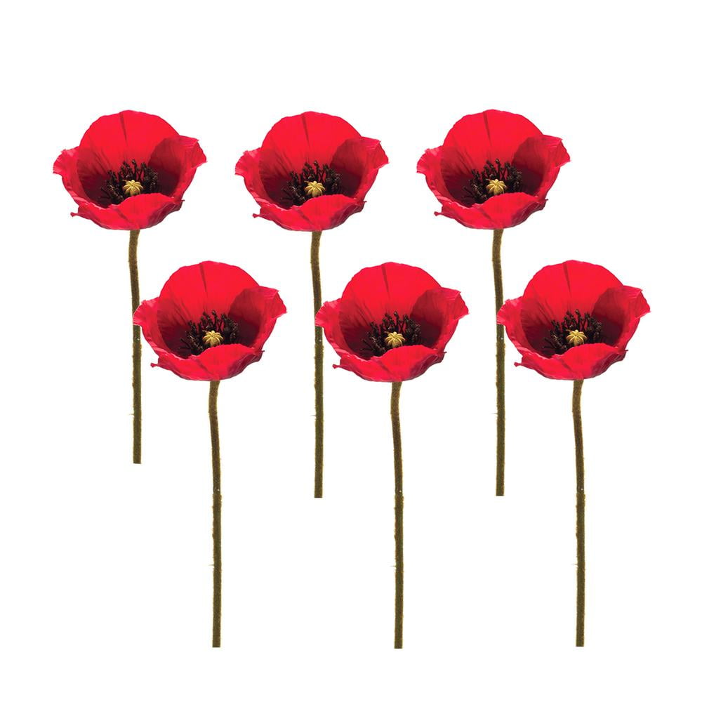 26.5" Red Polyester Poppy Spray Set with Green Foliage
