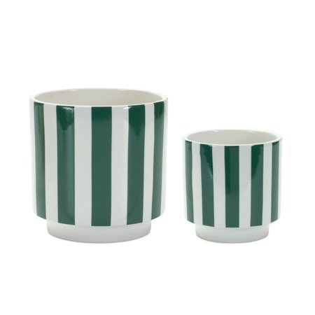 Melrose Set of 2 Vertical Striped Glazed Pots 5.75"