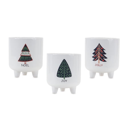 Melrose Footed Pine Tree Christmas Planters - 6.25" - White and Green - Set of 3
