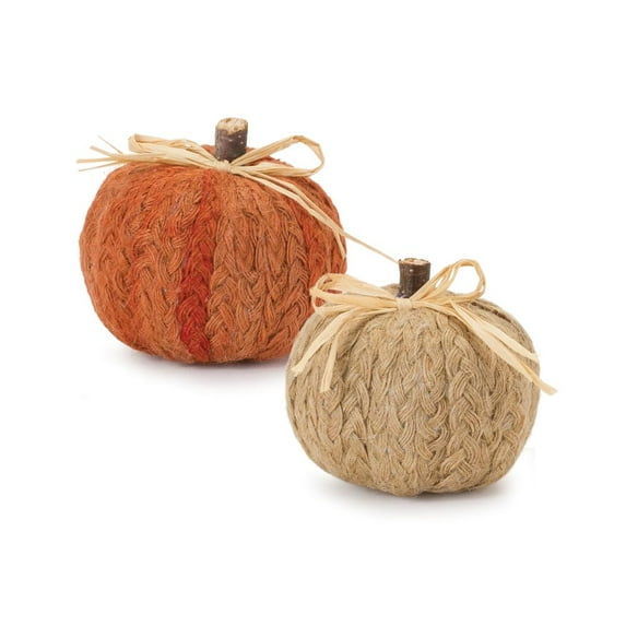Melrose Braided Pumpkin Fall Harvest Tabletop Decorations - 3" - Set of 2