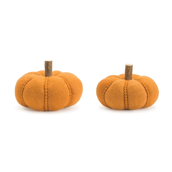 Melrose International Pumpkin (Set of 2) 8.5"D x 6.5"H, 10"D x 7"H Polyester/Wool/Wood