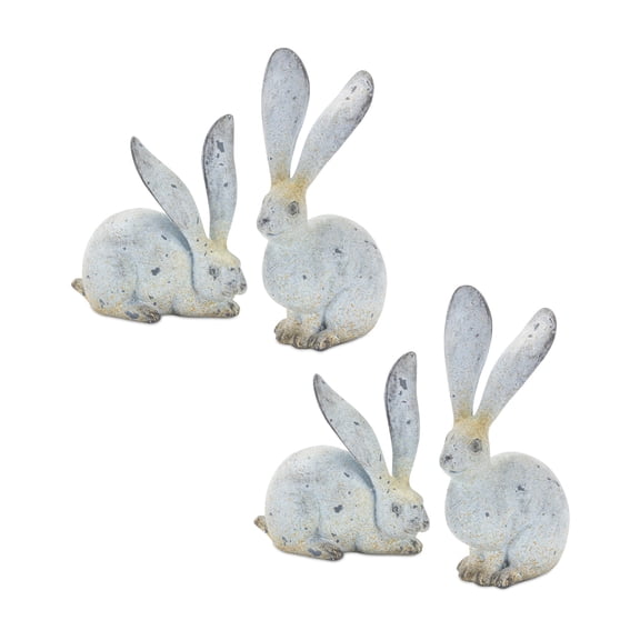 Melrose International Weathered Stone Rabbit Statue with Distressed Finish (Set of 4)