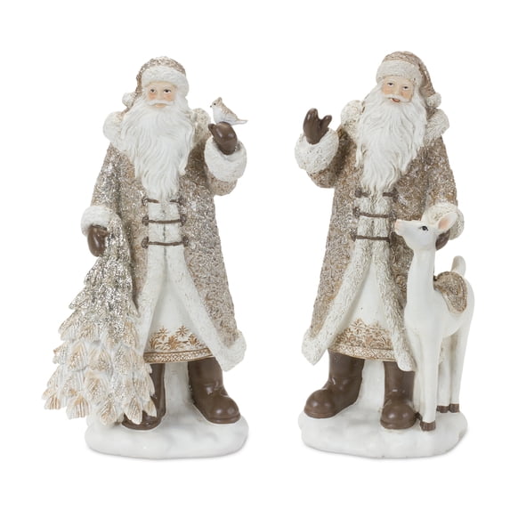 Melrose Set of 2 Santa with Reindeer and Tree Christmas Tabletop Figurines 12.25"