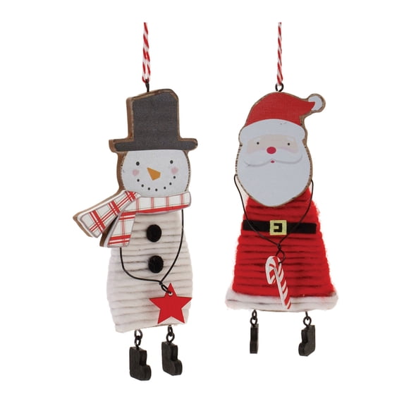 Wood and Felt Snowman Santa Ornament Set of 12