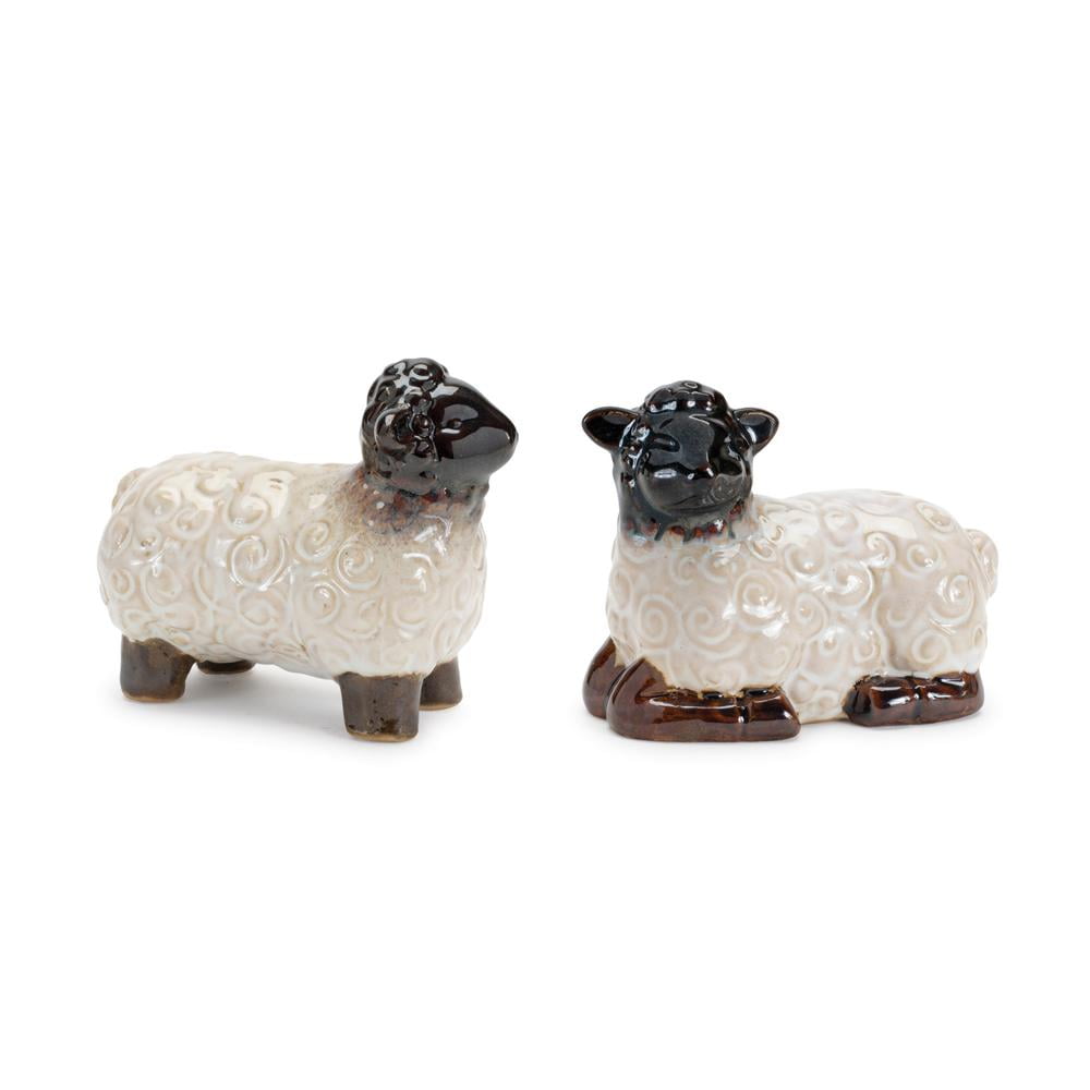 Miniature White and Black Polyresin Sheep Figurines Set of 6