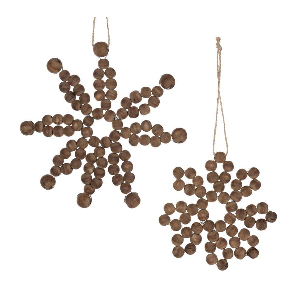 Brown Wood Bead Snowflake Ornaments Set of 12