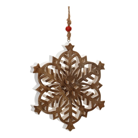 Mango Wood Snowflake Cut-Out Ornament Set of 4