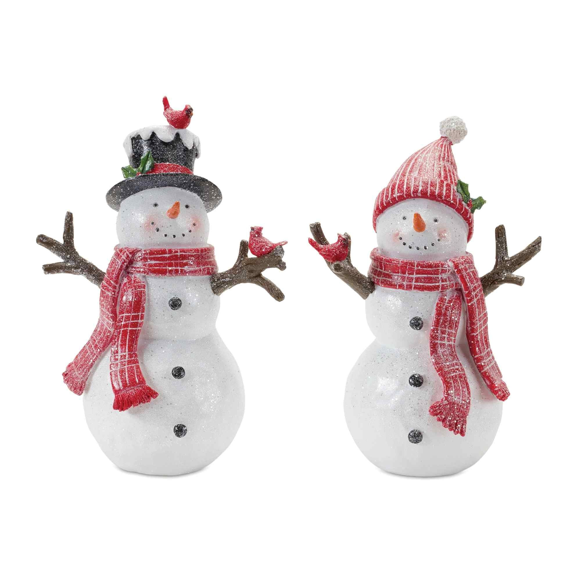 Melrose Set of 2 Snowman with Cardinal Tabletop Christmas Figurines 11 ...