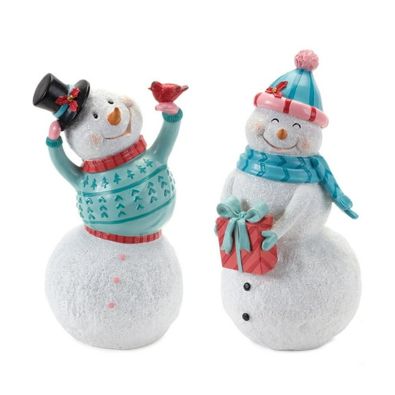 Melrose Set of 2 Whimsical Snowman Christmas Tabletop Figurines 14"