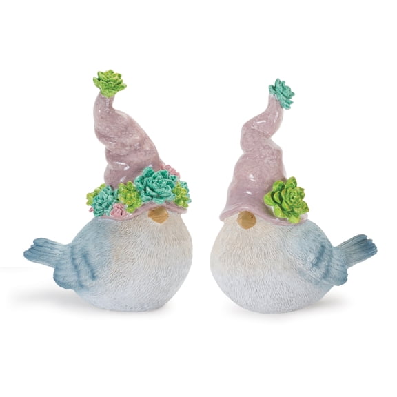 Melrose Set of 2 Succulent Bird Gnome Tabletop Figurines 7"