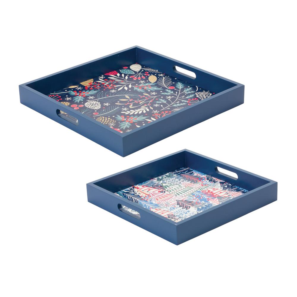 Melrose International Square Bamboo Basket Tray (Set of 2)