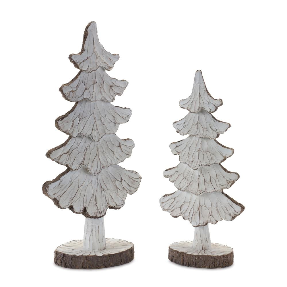 Rustic White and Brown Resin Pine Tree Decor Set