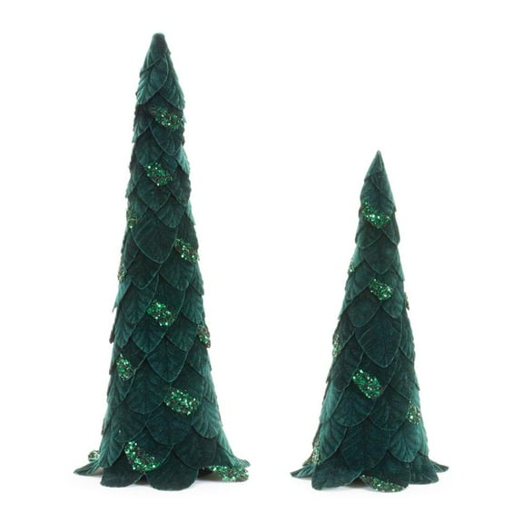 Melrose Beaded Leaf Pine Christmas Tree Tabletop Decor - 25.5" - Green - Set of 2