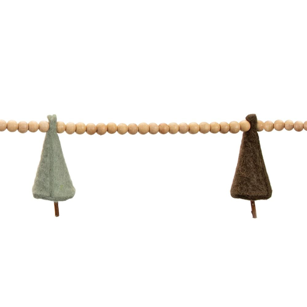 Beaded Pine Tree Garland with Felt Wool Accents, 65.5"