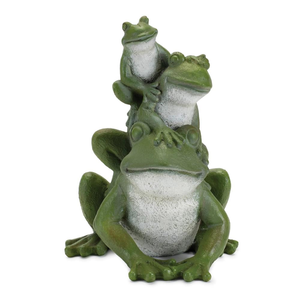 Green Triple Frog Stack 9" Resin Garden Statue