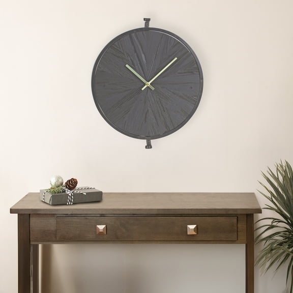 Melrose Round Wooden Wall Clock with Suspended Stand - 17.75" - Black