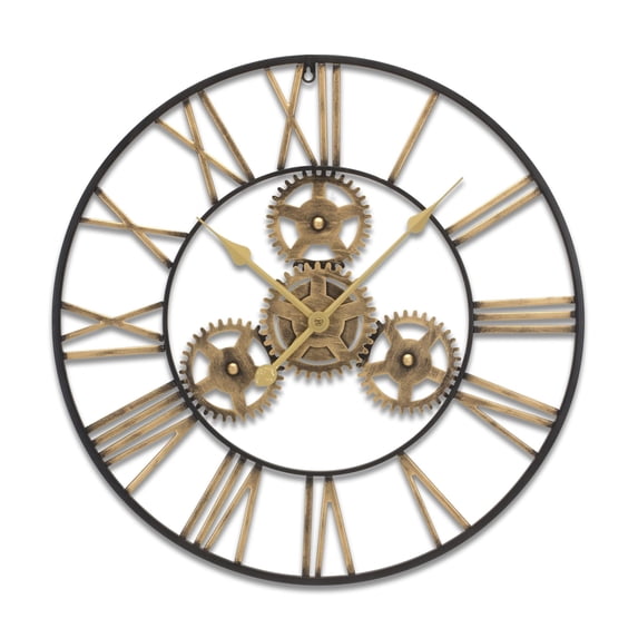Melrose Industrial Gears Wall Clock with Roman Numerals - 23.75" - Gold and Black