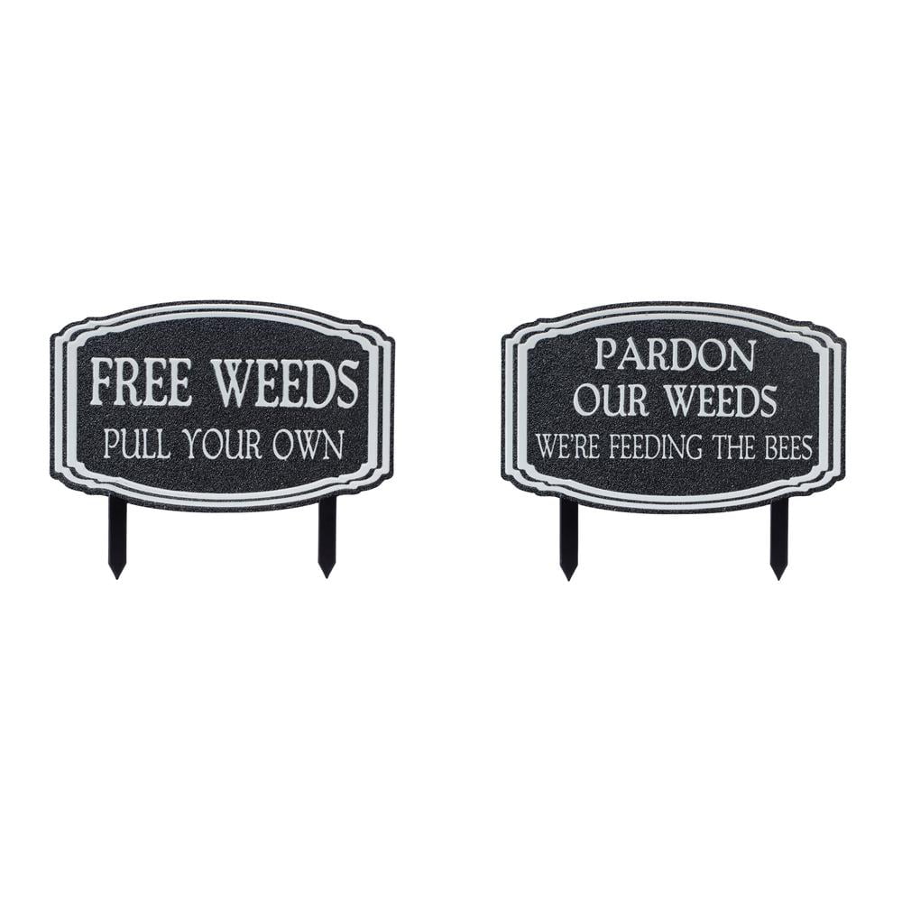 Black and White Tin Metal Garden Stake Signs Set