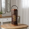 thumbnail image 1 of Melrose Punched Metal Lantern with Natural Wood Accents 19"H Farmhouse Brown, 1 of 2