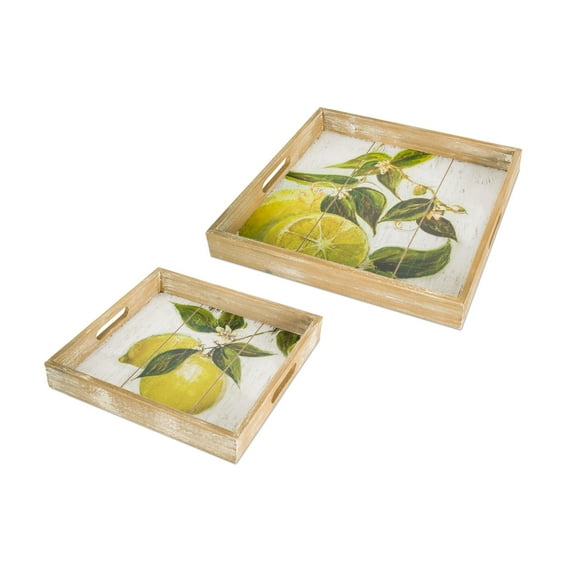 Melrose International Lemon Print Tray (Set of 2) 13.5" L, 15.75" L Wood/MDF
