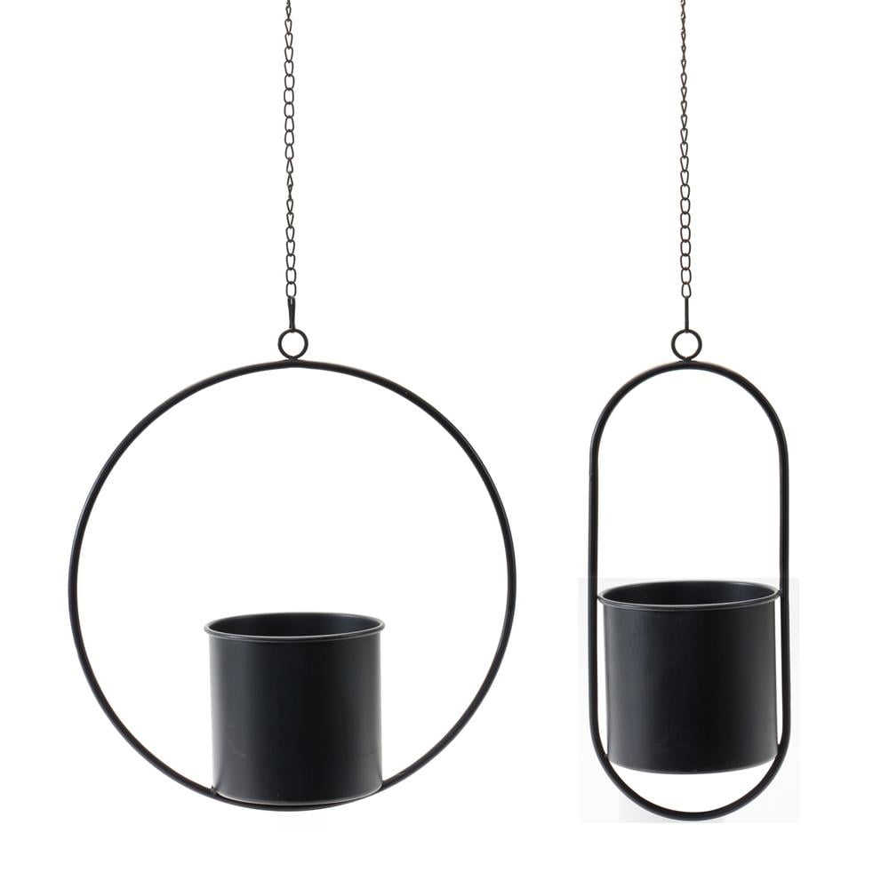 Black Metal Modern Hanging Planter Set with Frame