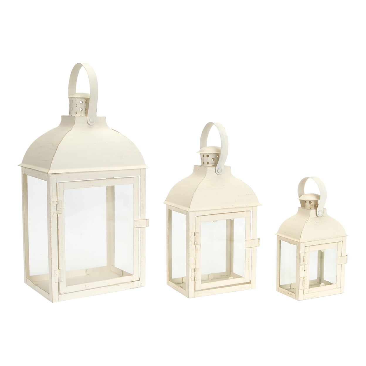 Ivory Metal Tabletop and Hanging Candle Lantern Set