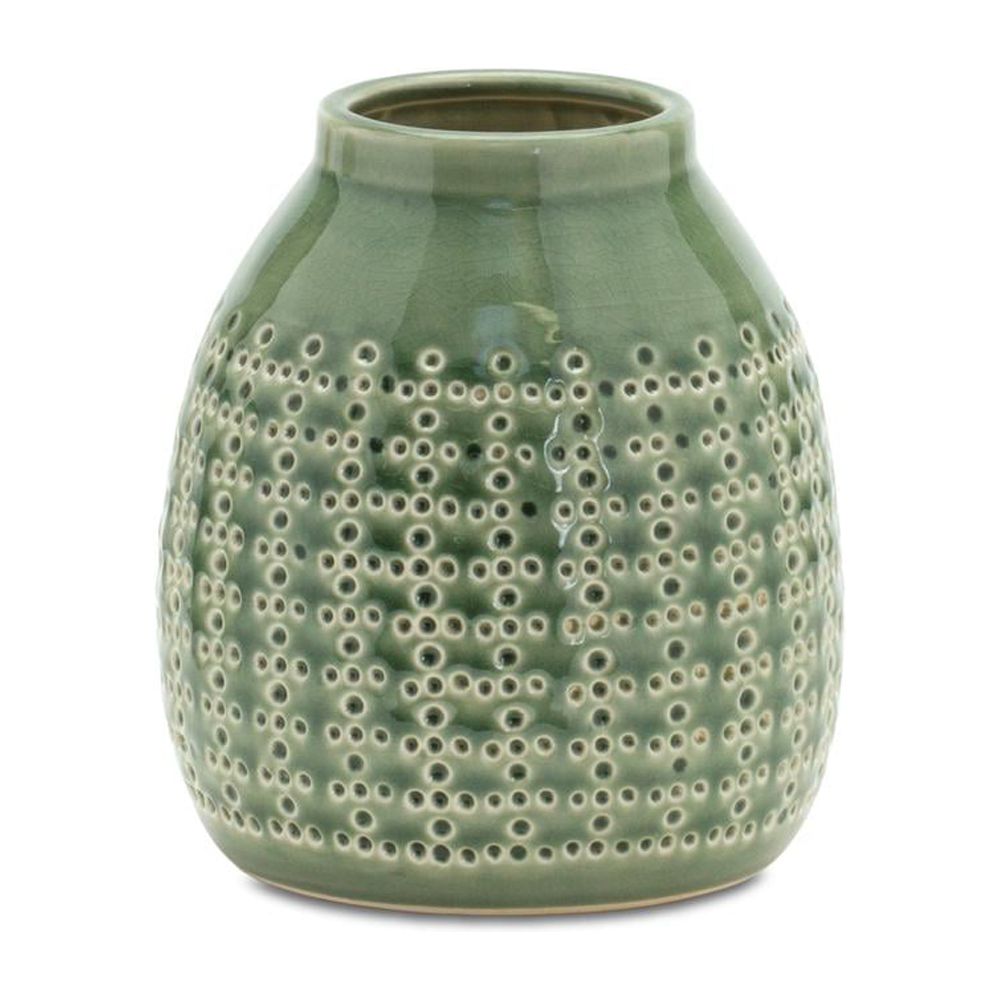Green Terracotta Dimpled Decorative Vase 7.25"H