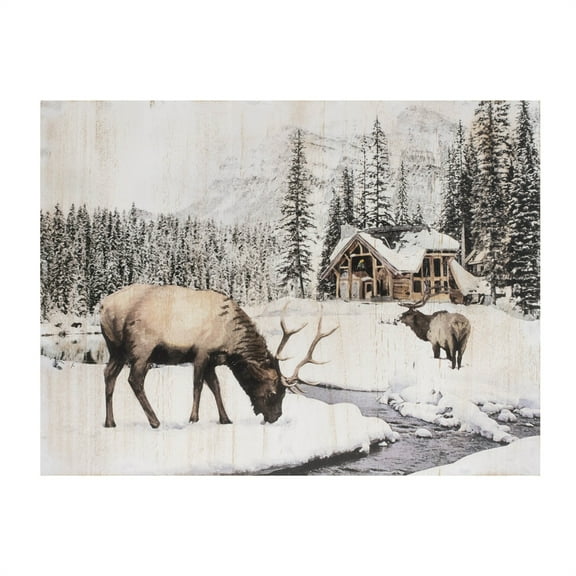 Melrose International Reindeer and Lodge Plaque 18.5"L x 14"H Wood