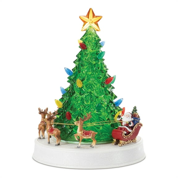 Melrose LED Lighted Rotating Musical Santa Sleigh Christmas Tree Decoration - 11"