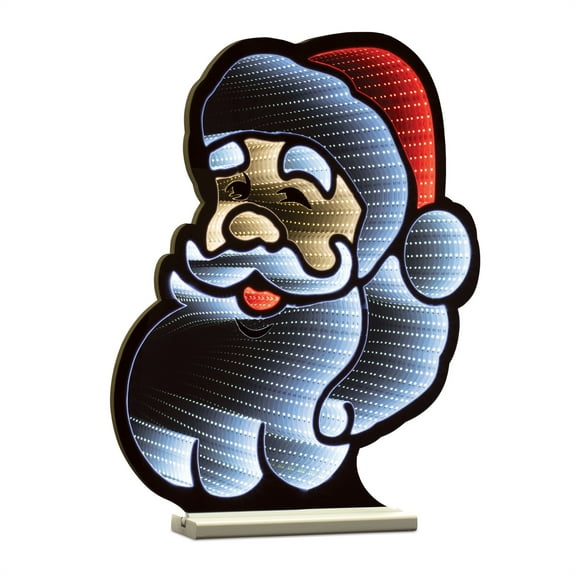 Melrose LED Lighted Santa Head Christmas Infinity Mirror - 24" - White and Red