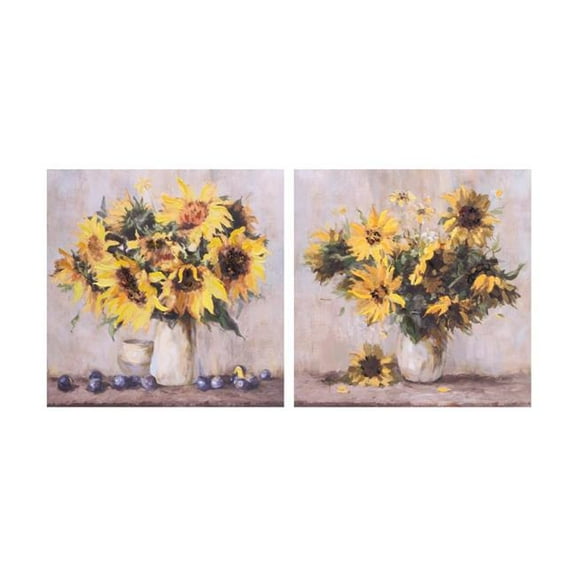 Melrose International Sunflower Canvas (Set of 2) 23.5"SQ Canvas/MDF