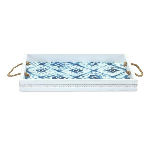 Melrose Wooden Tie Dye Rectangular Serving Tray - 20" - Blue and White - Set of 2