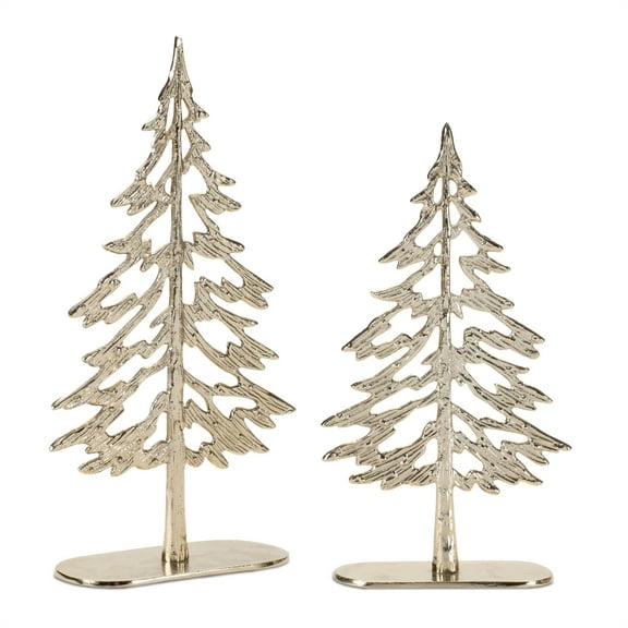 Melrose Pine Tree Christmas Decorations - 12.5" - Gold - Set of 2