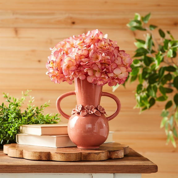 Melrose Floral Stoneware Amphora Vases - 8" - Pink - Set of 2