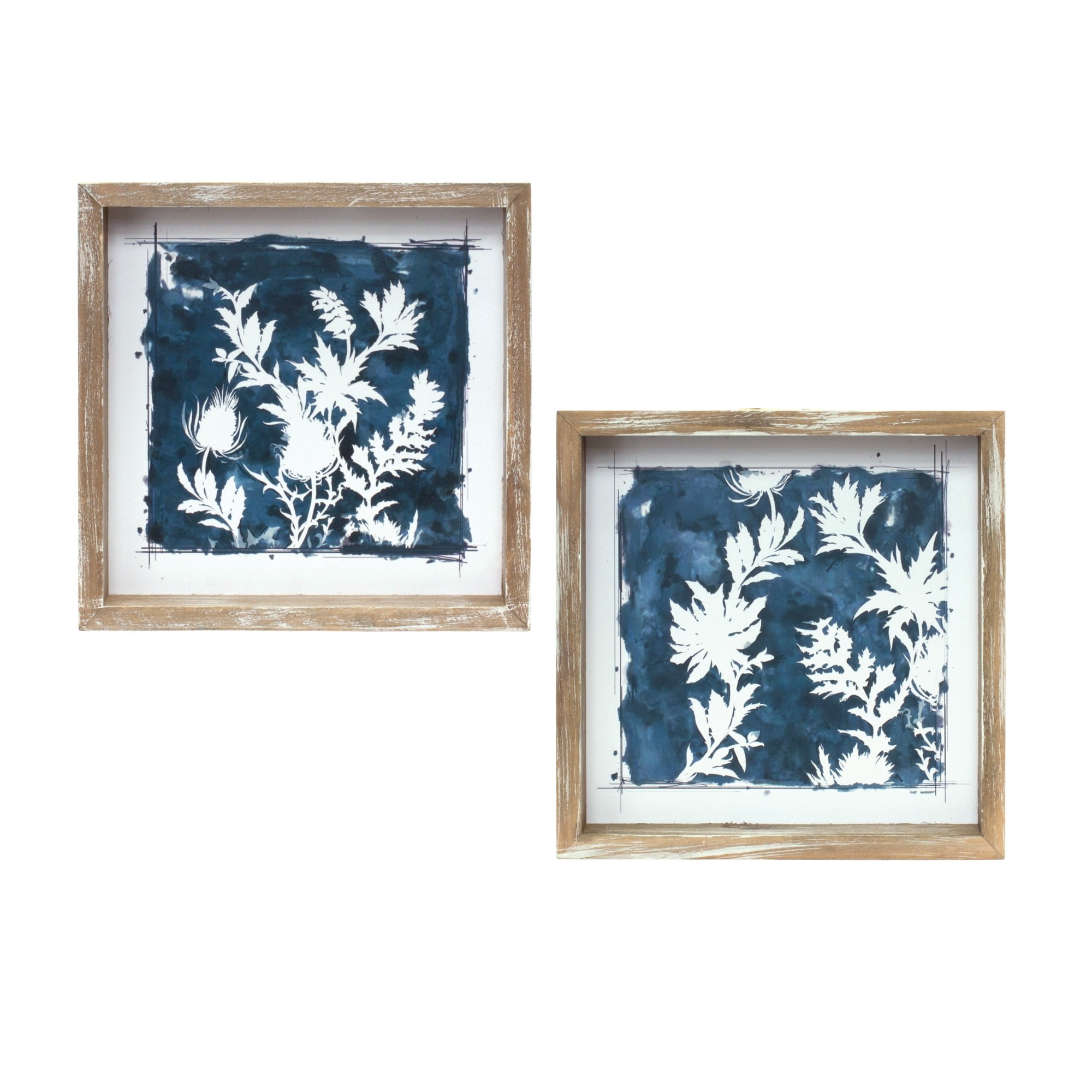 White-Washed Wood Framed Floral Outline Prints, Set of 2