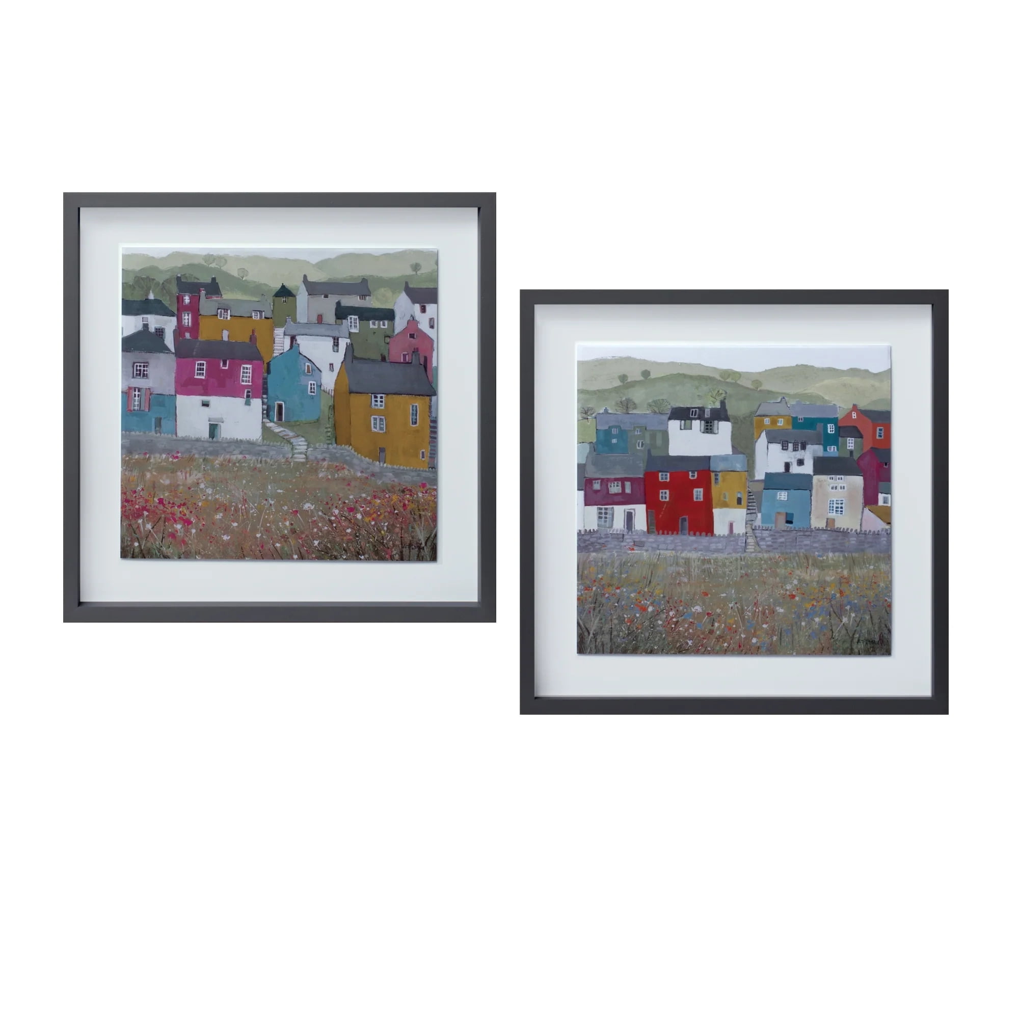 Set of 2 Black Framed Cityscape House Prints