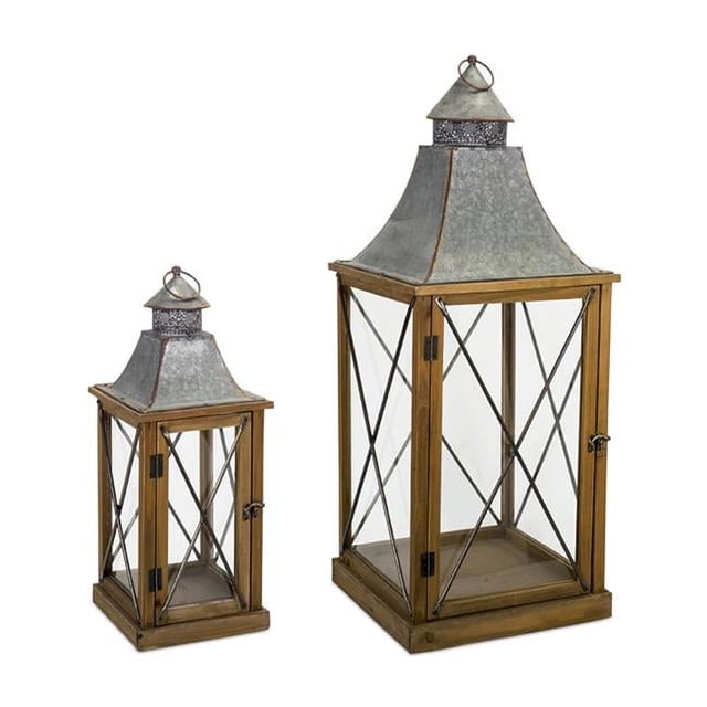 Melrose International Geometric Punched Metal Lantern (Set of 2) main image 0