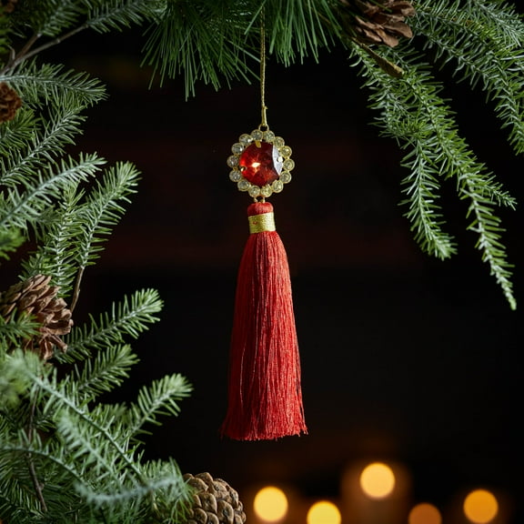 Melrose Jeweled Tassel Christmas Ornaments - 7.75" - Red and Gold - 6ct