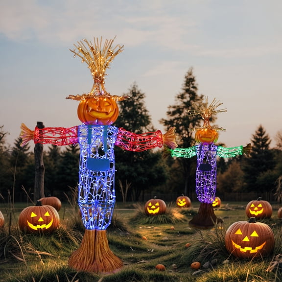 Melrose LED Lighted Scarecrow Outdoor Halloween Decoration - 75" - Blue and Red