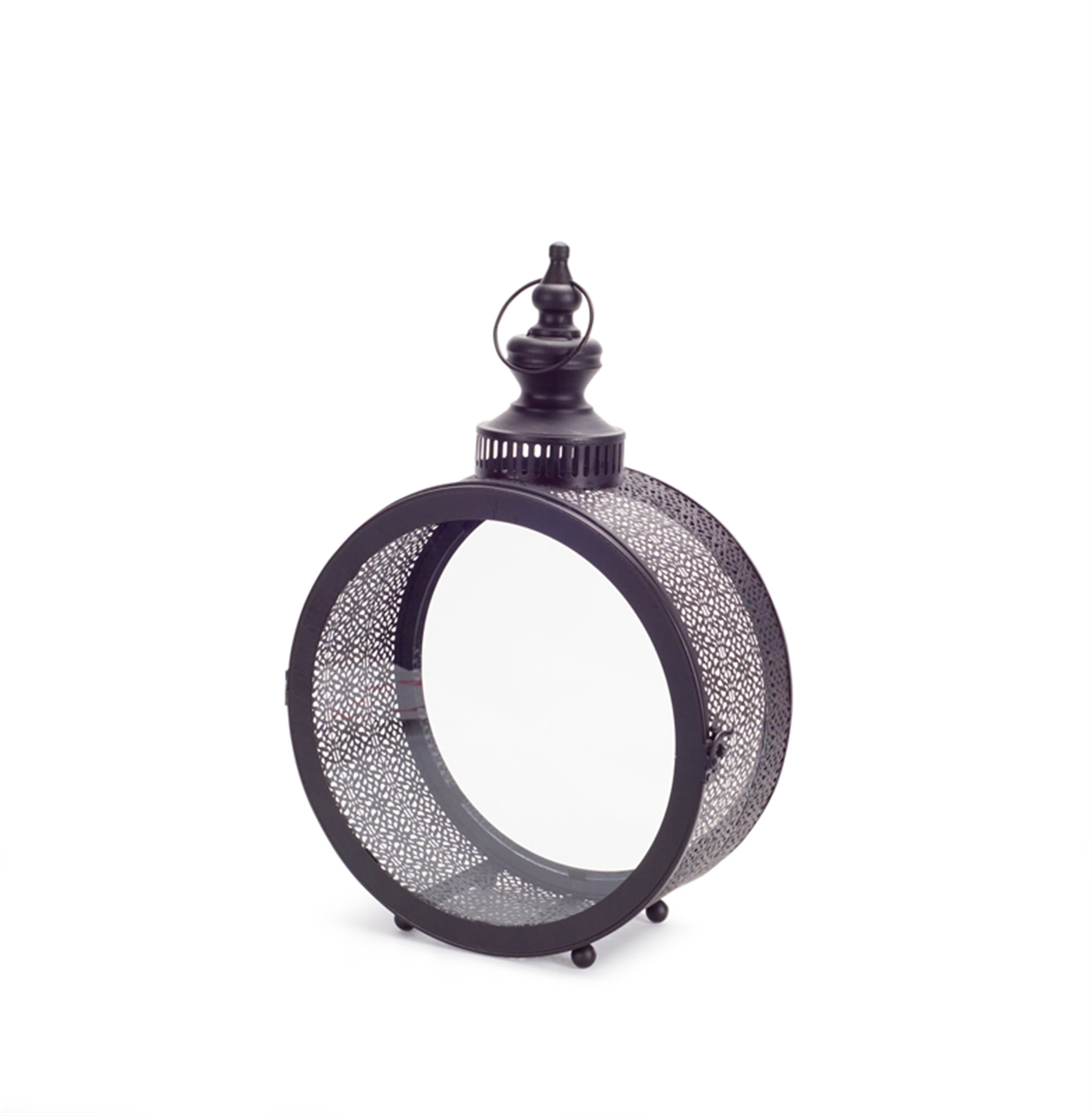 Elegant Punched Tin 18" Hanging Candle Lantern in Black and Brown