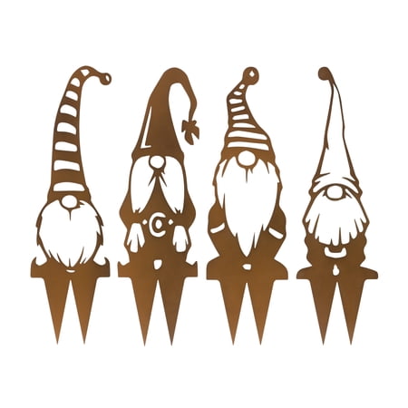 Melrose Metal Gnome Garden Outdoor Stakes - 24.75" - Brown - Set of 4