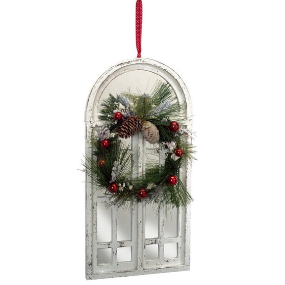 Melrose Pine Cone Artificial Wreath with Mirrored Window, Green 20-Inch